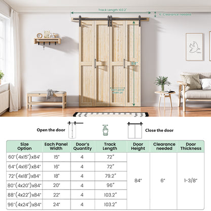 30in./36in./40in./44in./48in. x 84in. Assembled Knotty Pine Wood Bi-Fold Door with Hardware