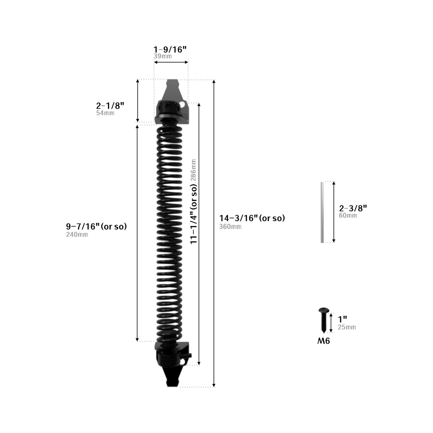 14" Fence gate Spring self Closing and Adjustable for Wooden or Vinyl Fence, Carbon Steel, Black