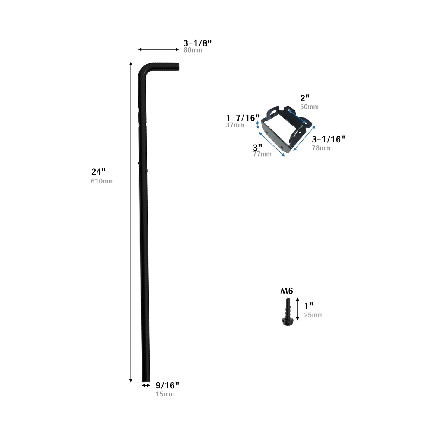 24" Carbon Steel/Stainless Steel Cane Bolt Drop Rod for Gate, Heavy Duty Latch for Wooden Fence Metal Gates