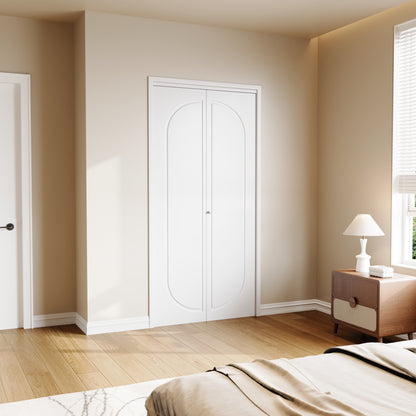 Modern Capsule White Primed 80" Solid Core Shaker Bi-Fold Door With Installation Hardware Kit