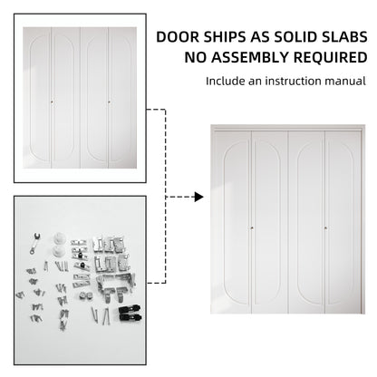 Modern Capsule White Primed 80" Solid Core Shaker Bi-Fold Door With Installation Hardware Kit