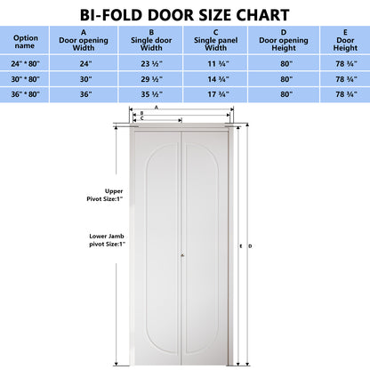 Modern Capsule White Primed 80" Solid Core Shaker Bi-Fold Door With Installation Hardware Kit