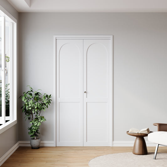 White Primed 78" Solid Core Shaker Bi-Fold Door With Installation Hardware Kit