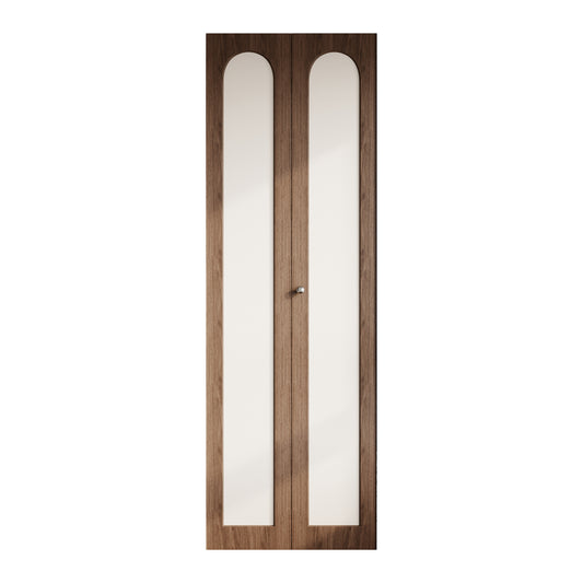 Dark Walnut Arched PVC Bi-Fold Closet Door with Leather Accent Panel, Installation Hardware Included (Copy)