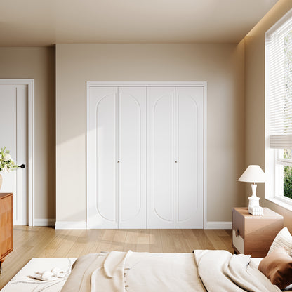 Modern Capsule White Primed 80" Solid Core Shaker Bi-Fold Door With Installation Hardware Kit