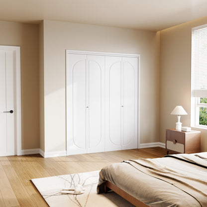 Modern Capsule White Primed 80" Solid Core Shaker Bi-Fold Door With Installation Hardware Kit