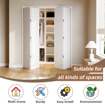 Modern Capsule White Primed 80" Solid Core Shaker Bi-Fold Door With Installation Hardware Kit