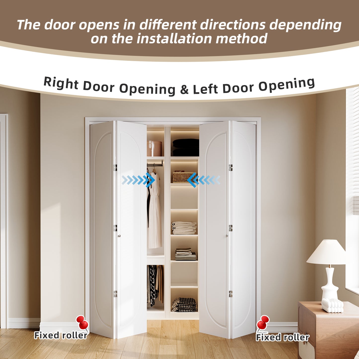 Modern Capsule White Primed 80" Solid Core Shaker Bi-Fold Door With Installation Hardware Kit