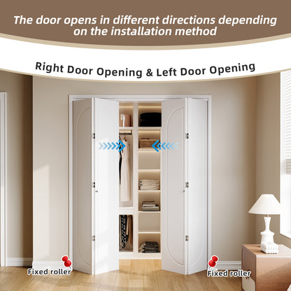 Modern Capsule White Primed 80" Solid Core Shaker Bi-Fold Door With Installation Hardware Kit