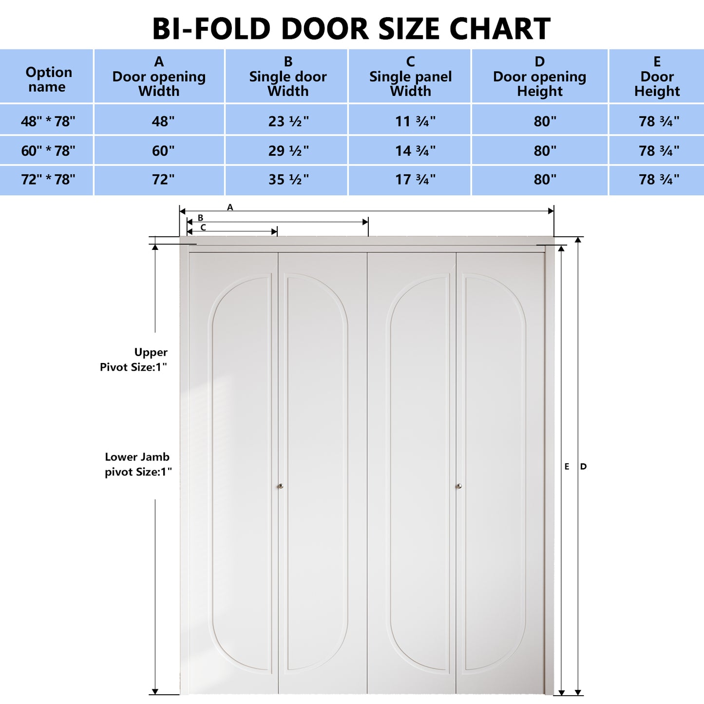 Modern Capsule White Primed 80" Solid Core Shaker Bi-Fold Door With Installation Hardware Kit
