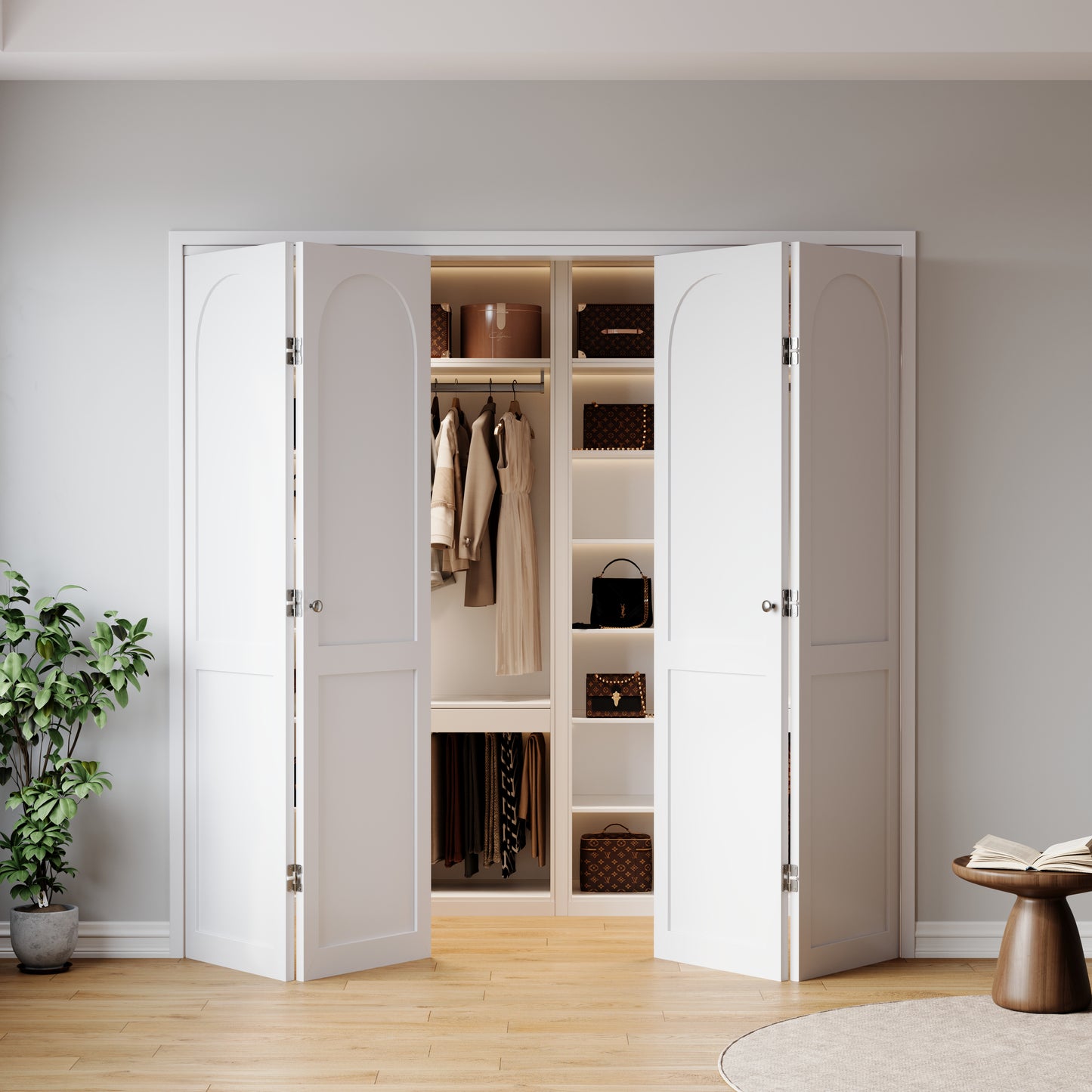 White Primed 78" Solid Core Shaker Bi-Fold Door With Installation Hardware Kit