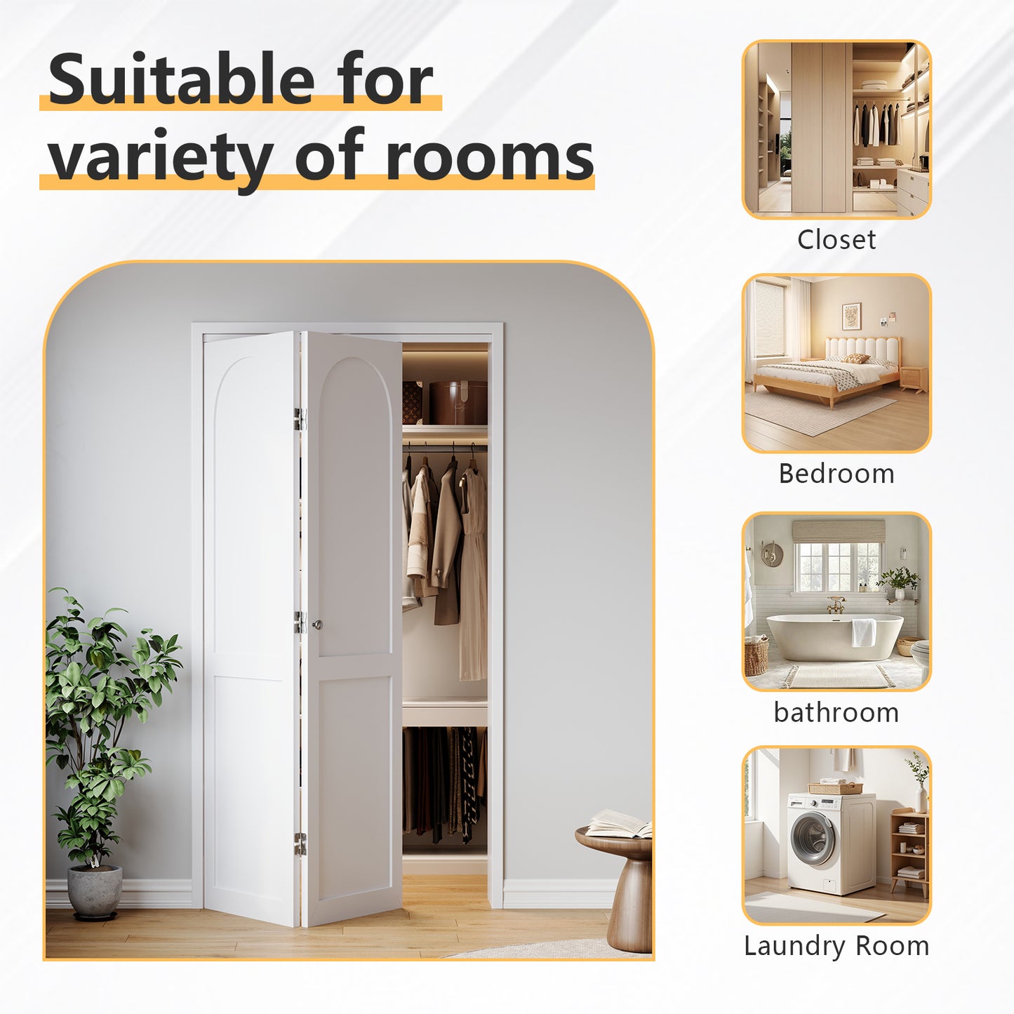 White Primed 78" Solid Core Shaker Bi-Fold Door With Installation Hardware Kit