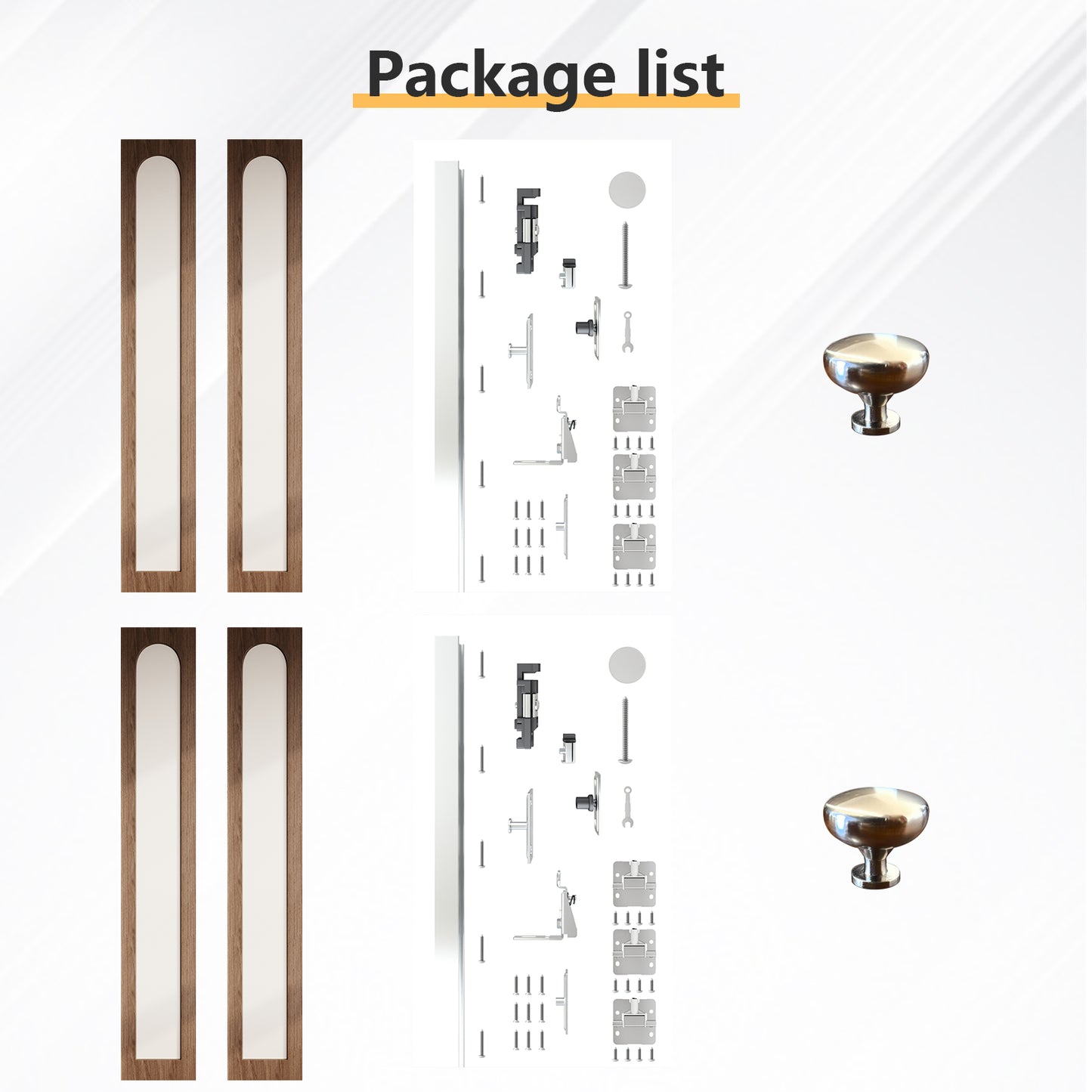 Dark Walnut Arched PVC Bi-Fold Closet Door with Leather Accent Panel, Installation Hardware Included
