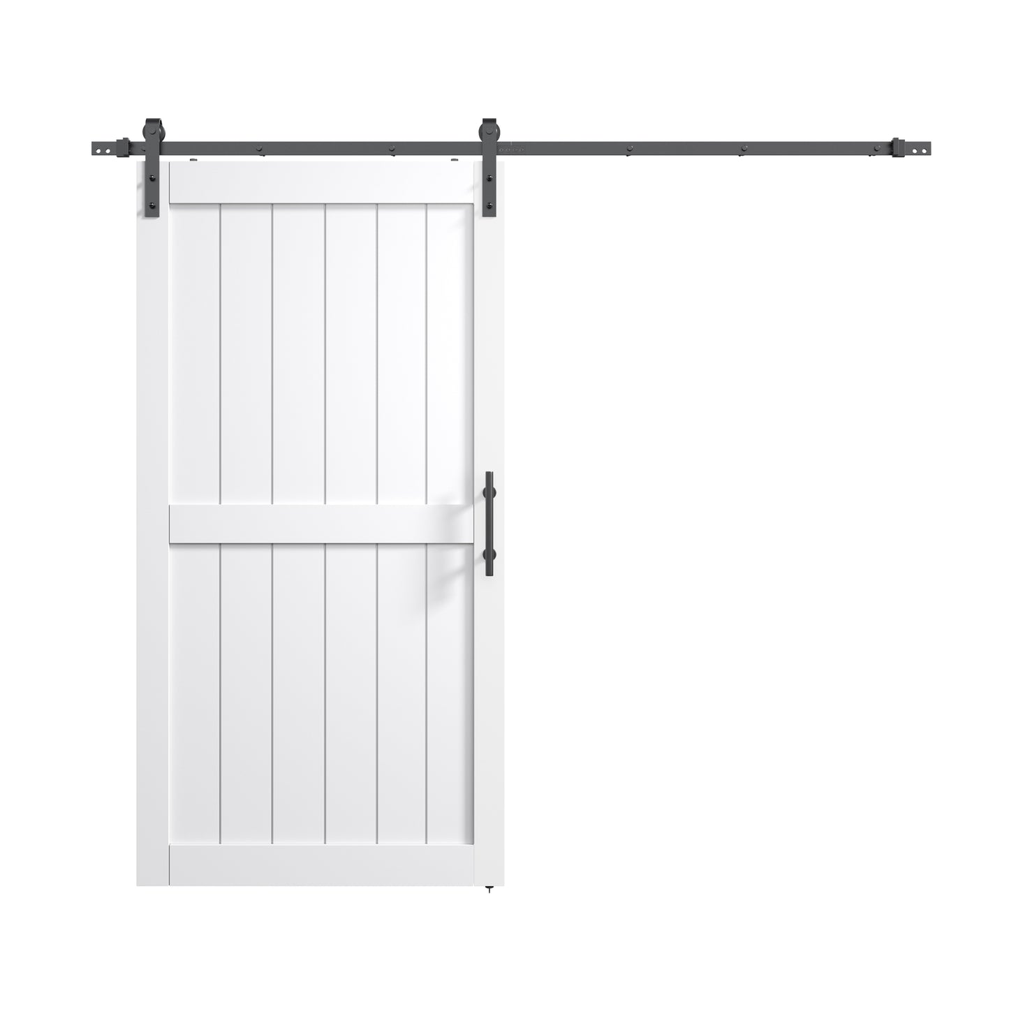 30in./32in./36in./42in./48in./60in./64in./72in./84in./96in.x 84in.MDF Barn Door With Sliding Hardware Kit ,Covered with Water-Proof PVC Surface, White/Gray, H-Frame