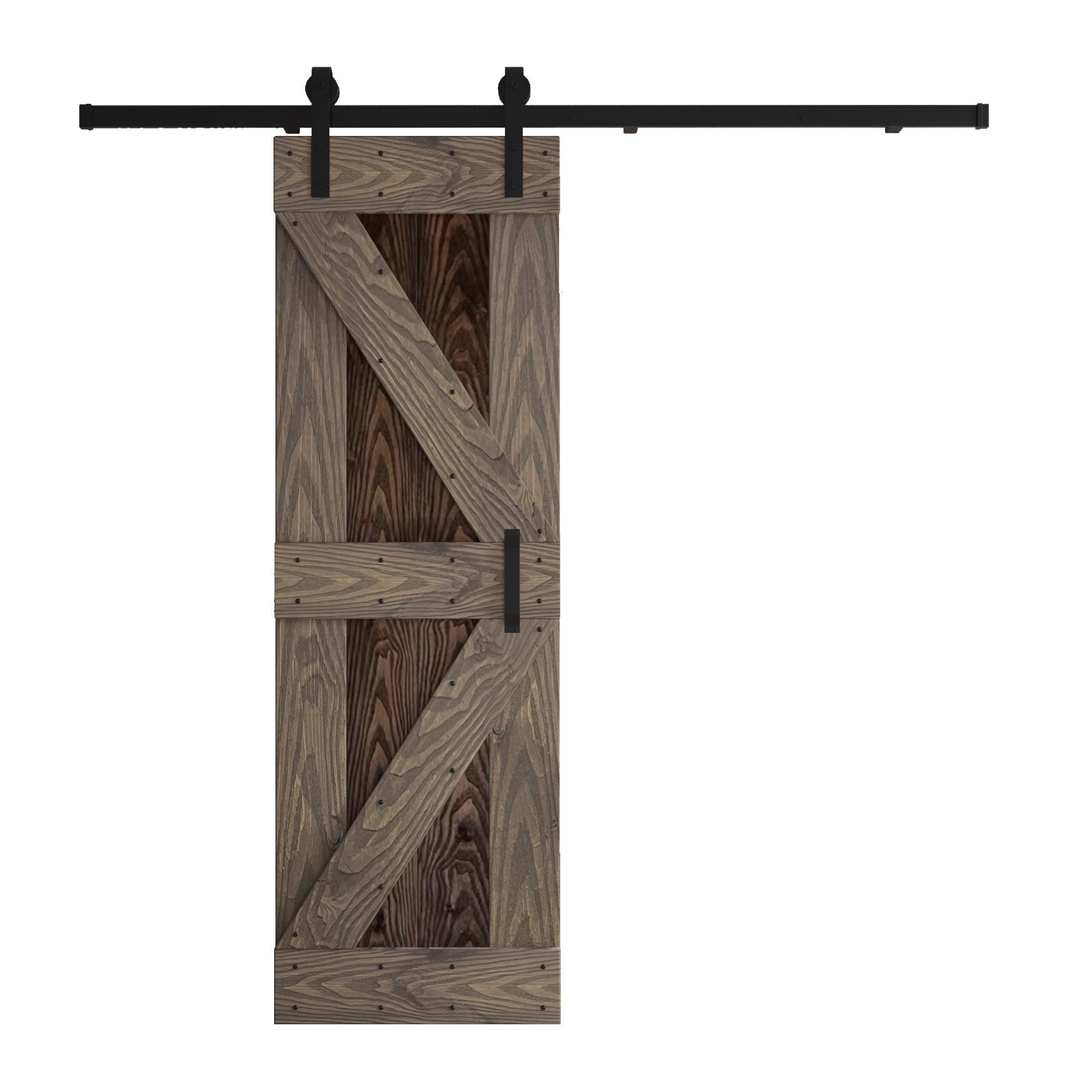 24in/30in/36in/42in x 84in K Series Embossing DIY Knotty Wood Single Sliding Barn Door With Hardware Kit