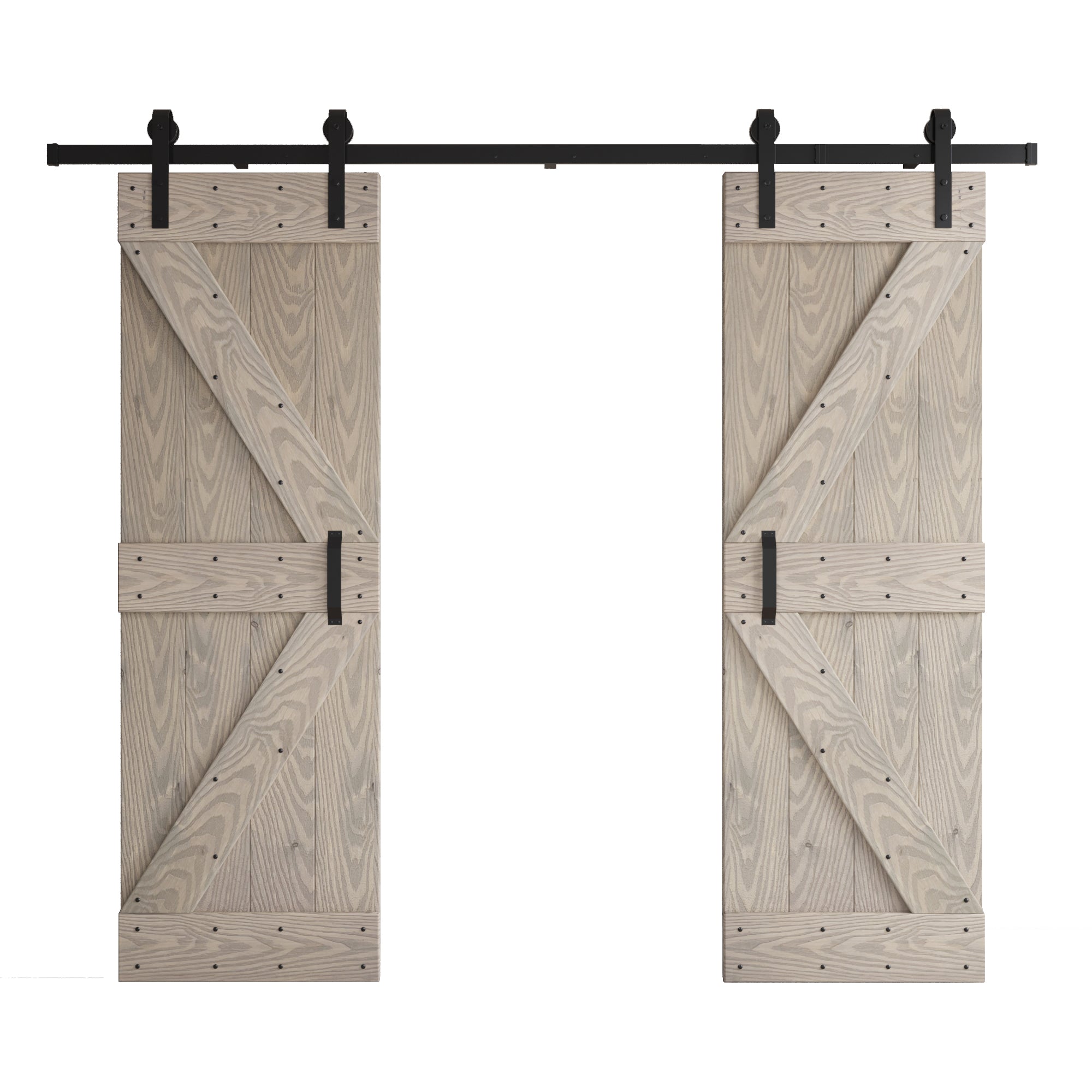 48in/60in/72in/84in x 84in K Series Embossing DIY Knotty Wood Double Sliding Barn Door With Hardware Kit