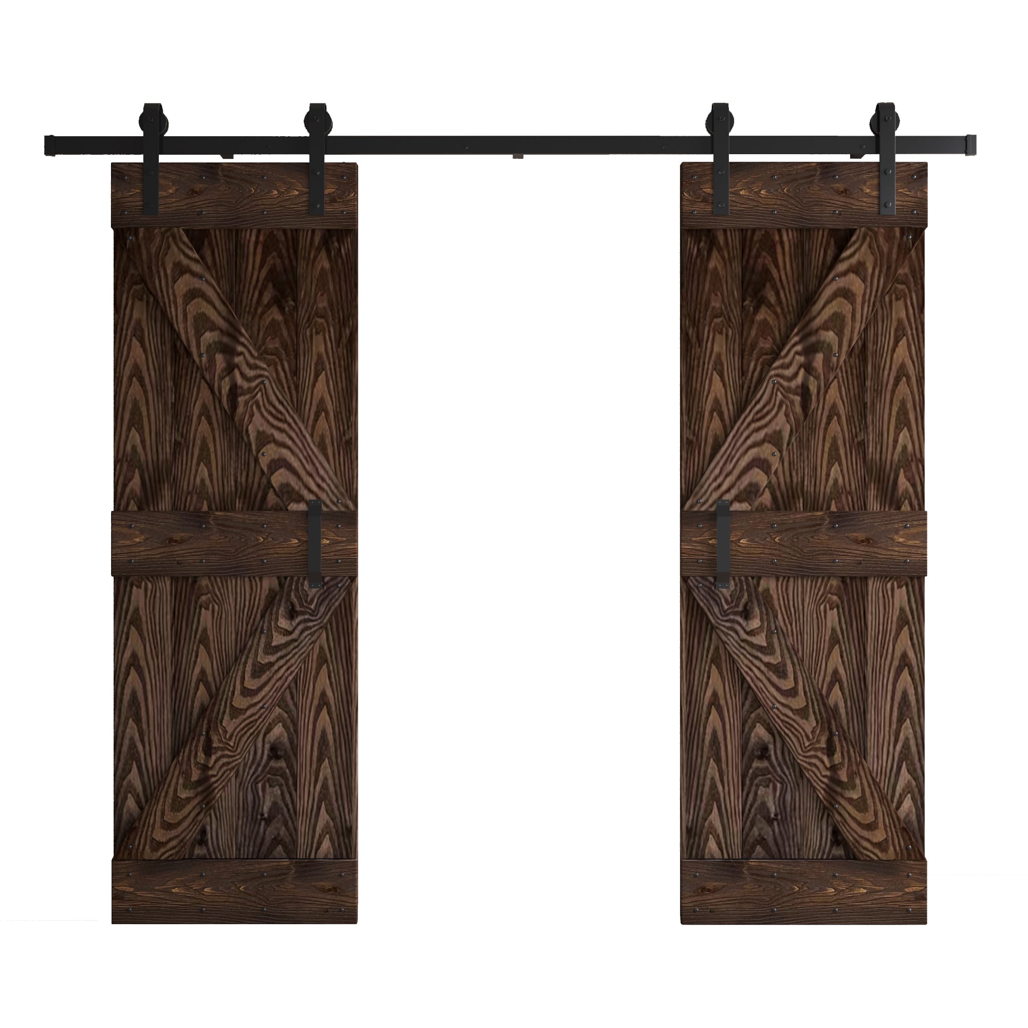 48in/60in/72in/84in x 84in K Series Embossing DIY Knotty Wood Double Sliding Barn Door With Hardware Kit