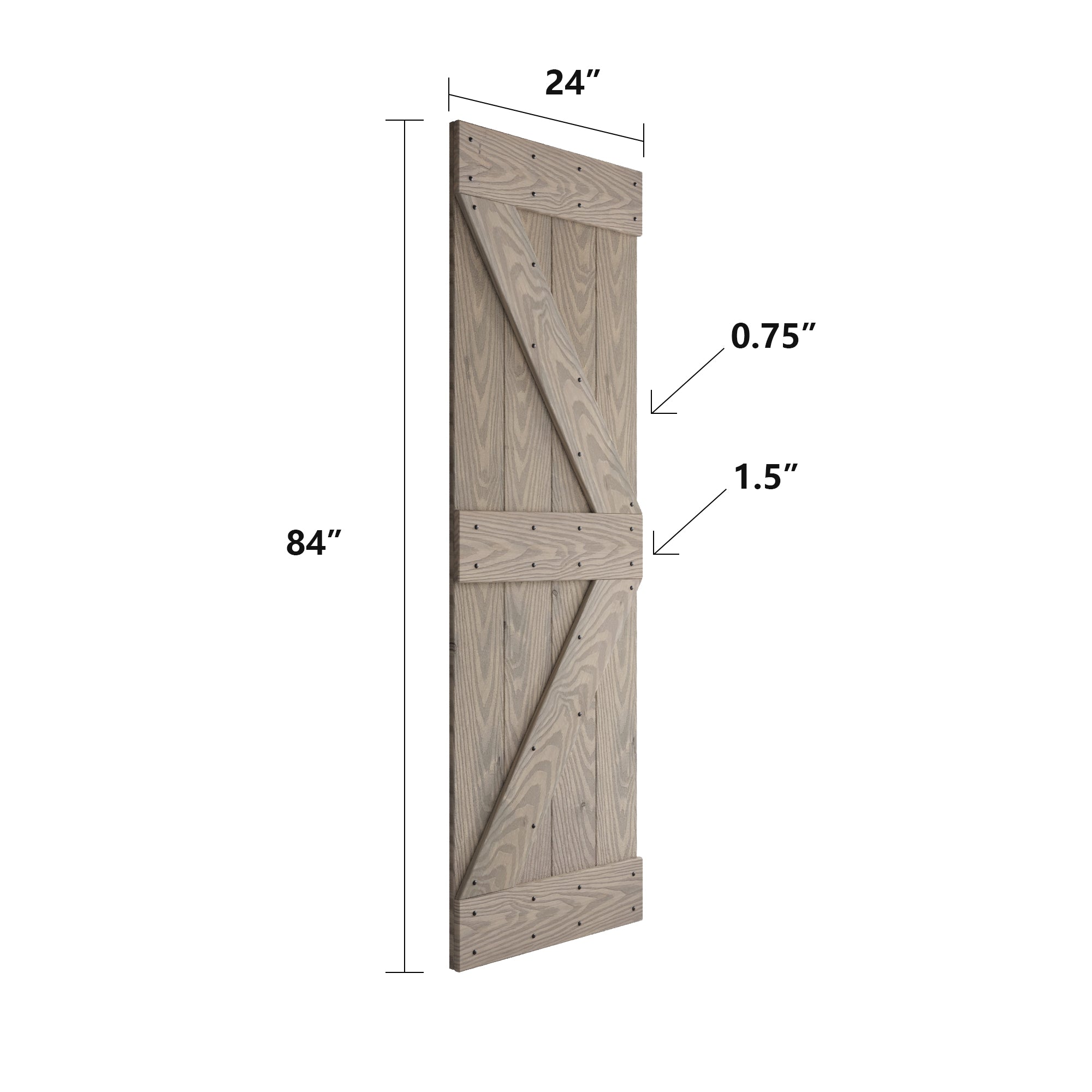 24in/30in/36in/42in x 84in K Series Embossing DIY Knotty Wood Single Sliding Barn Door With Hardware Kit