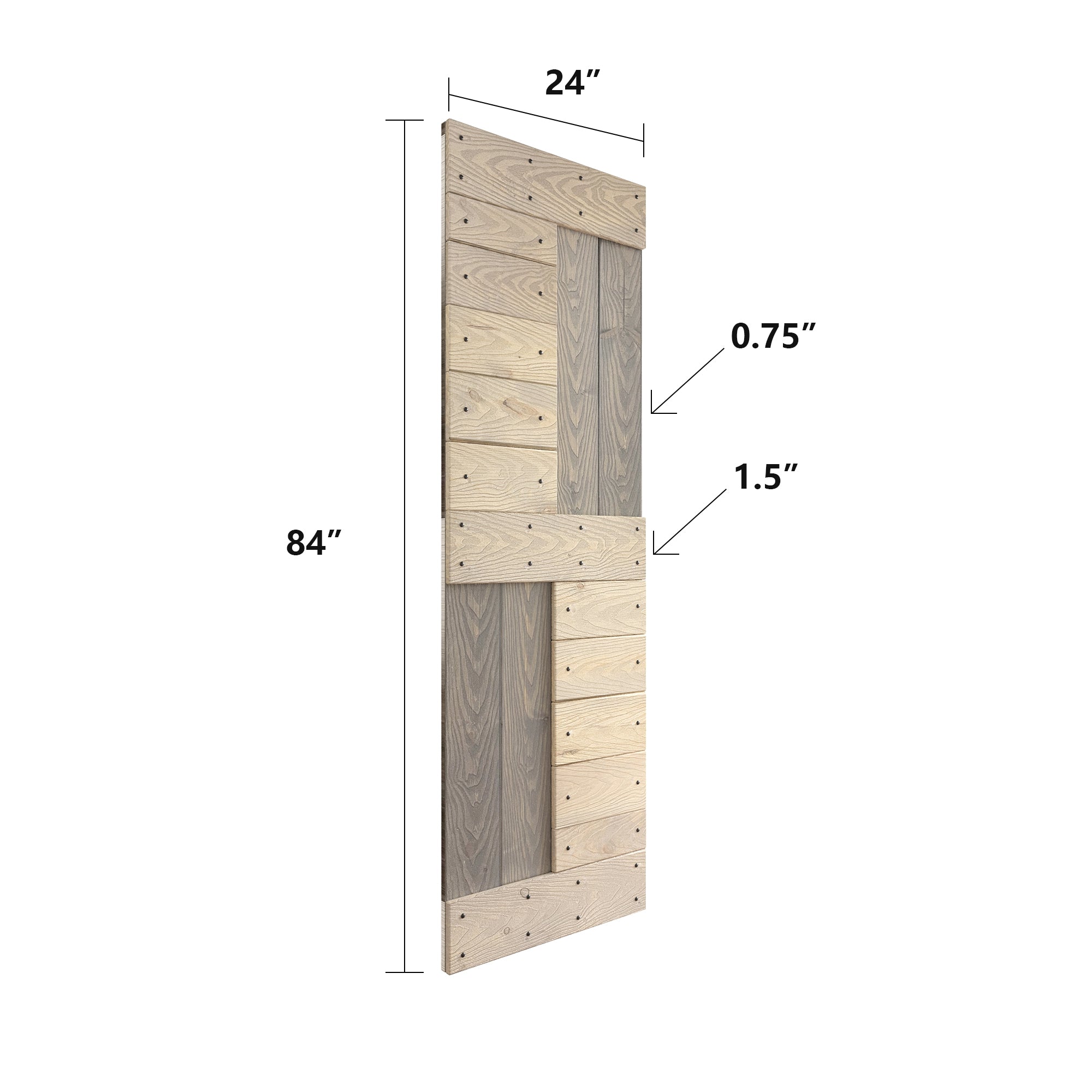 24in/30in/36in/42in x 84in S Series Embossing DIY Knotty Pine Wood Barn Door With Hardware Kit