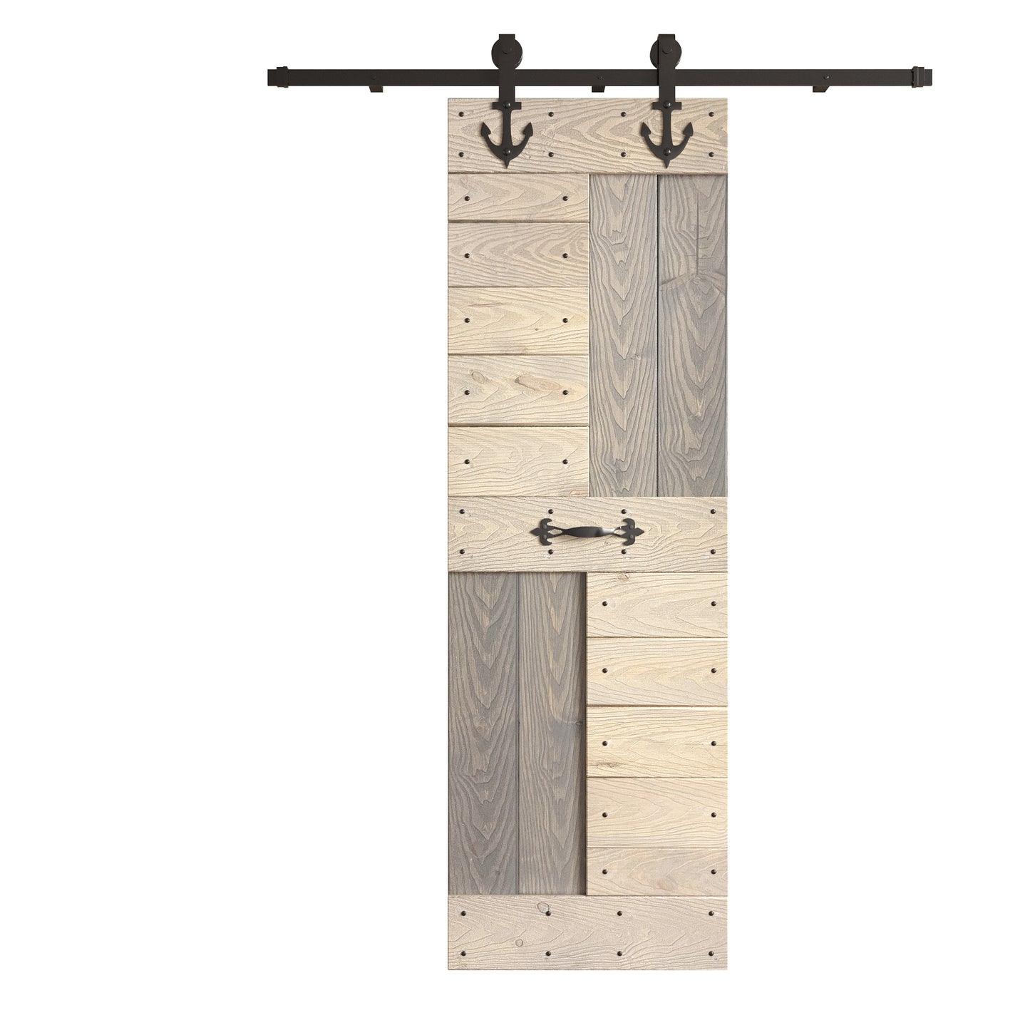 24in/30in/36in/42in x 84in S Series Embossing DIY Knotty Pine Wood Barn Door With Hardware Kit