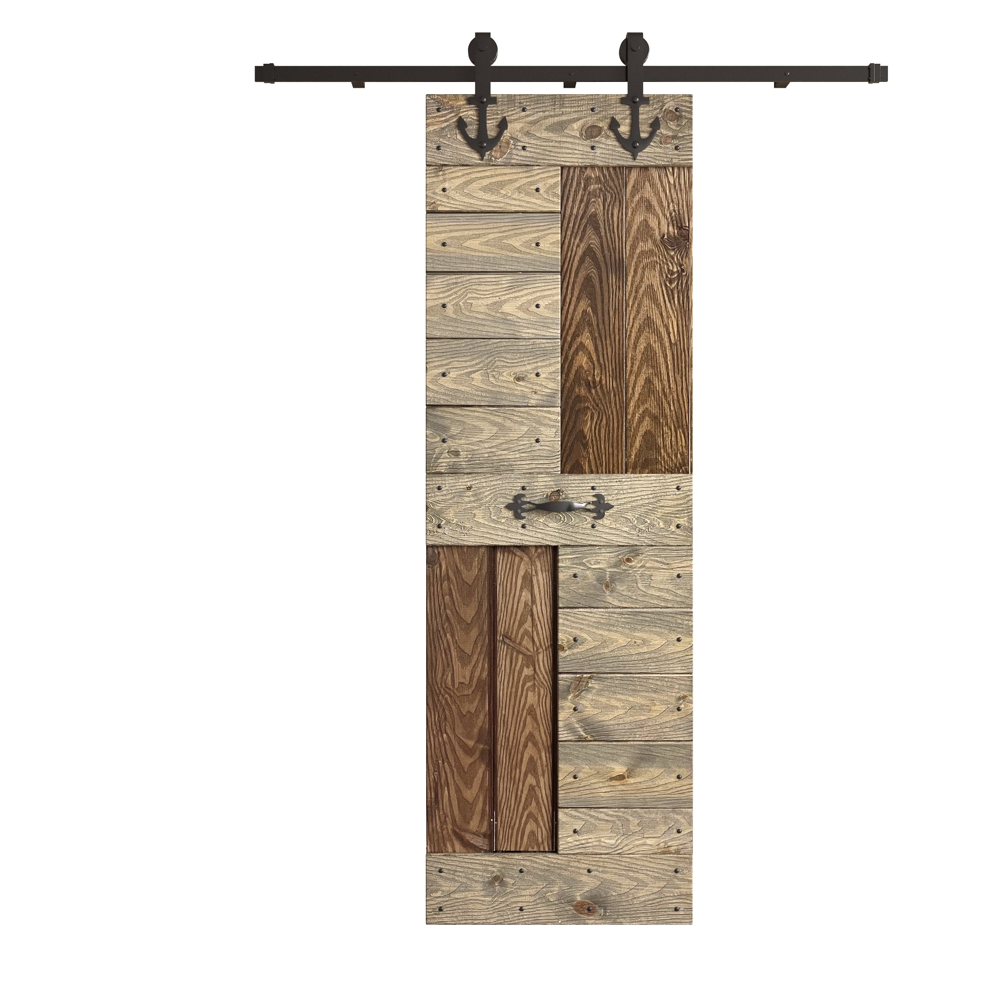 24in/30in/36in/42in x 84in S Series Embossing DIY Knotty Pine Wood Barn Door With Hardware Kit