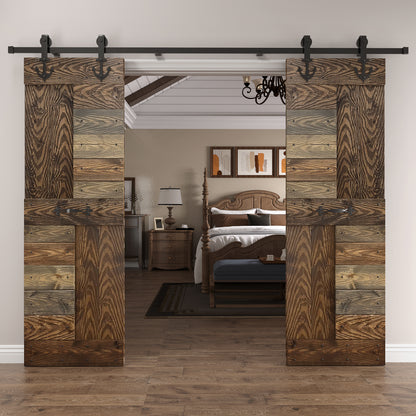 48in/60in/72in x 84in S Series Embossing DIY Knotty Pine Wood Double Sliding Barn Door With Hardware Kit