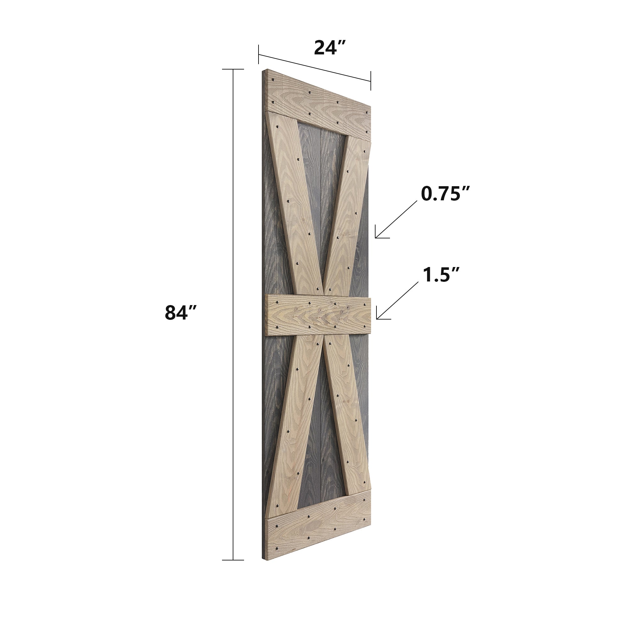 24in/30in/36in/42in x 84in X Series Embossing Knotty Wood Sliding Double Barn Door With Hardware Kit