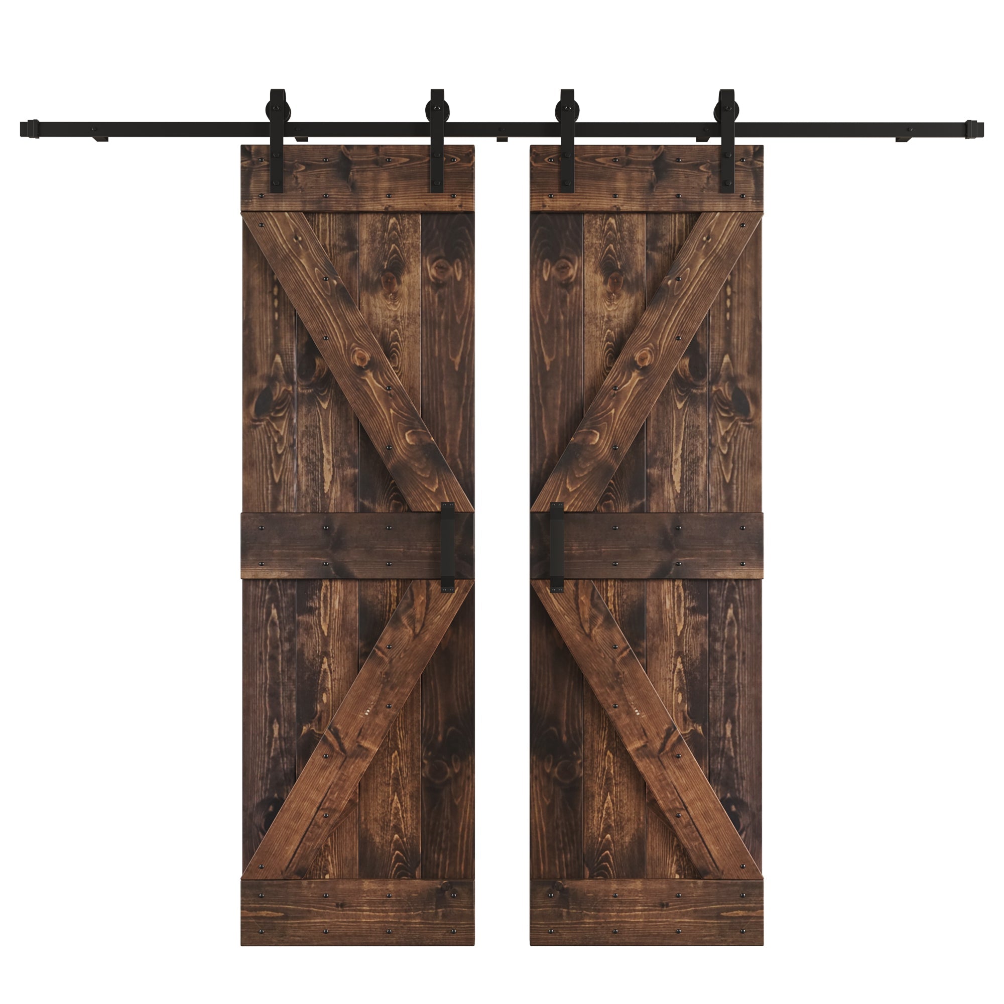 K Series  48 in/60 in/72 in/76 in/84 in x 84 in  DIY Finished Knotty Pine Wood Double Sliding Barn Door With Hardware Kit