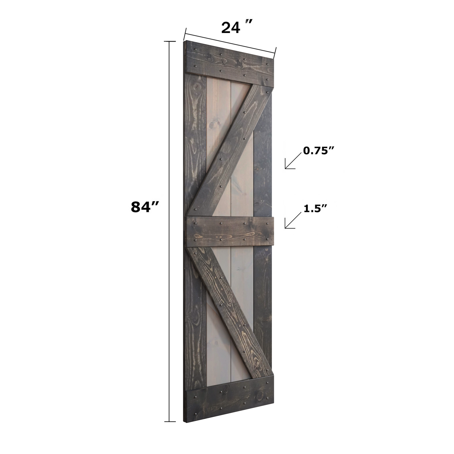 K Series 24in/30in/36in/42in. x 84 in  Finished Muti-Color Knotty Pine Wood Sliding Barn Door With Hardware Kit