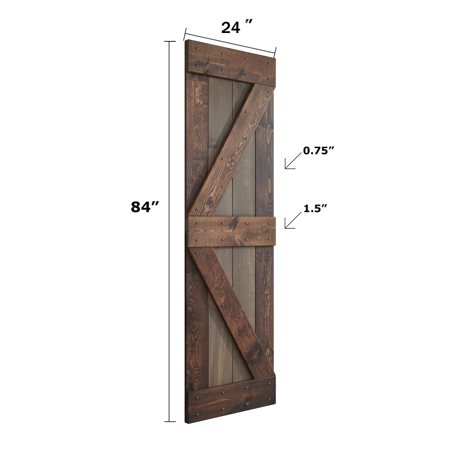 K Series 24in/30in/36in/42in. x 84 in  Finished Muti-Color Knotty Pine Wood Sliding Barn Door With Hardware Kit