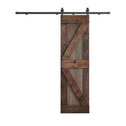 K Series 24in/30in/36in/42in. x 84 in  Finished Muti-Color Knotty Pine Wood Sliding Barn Door With Hardware Kit