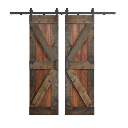 K Series  48in/60in/72in/84in x 84 in  Finished Muti-Color Knotty Pine Wood Double Sliding Barn Door with Hardware Kit
