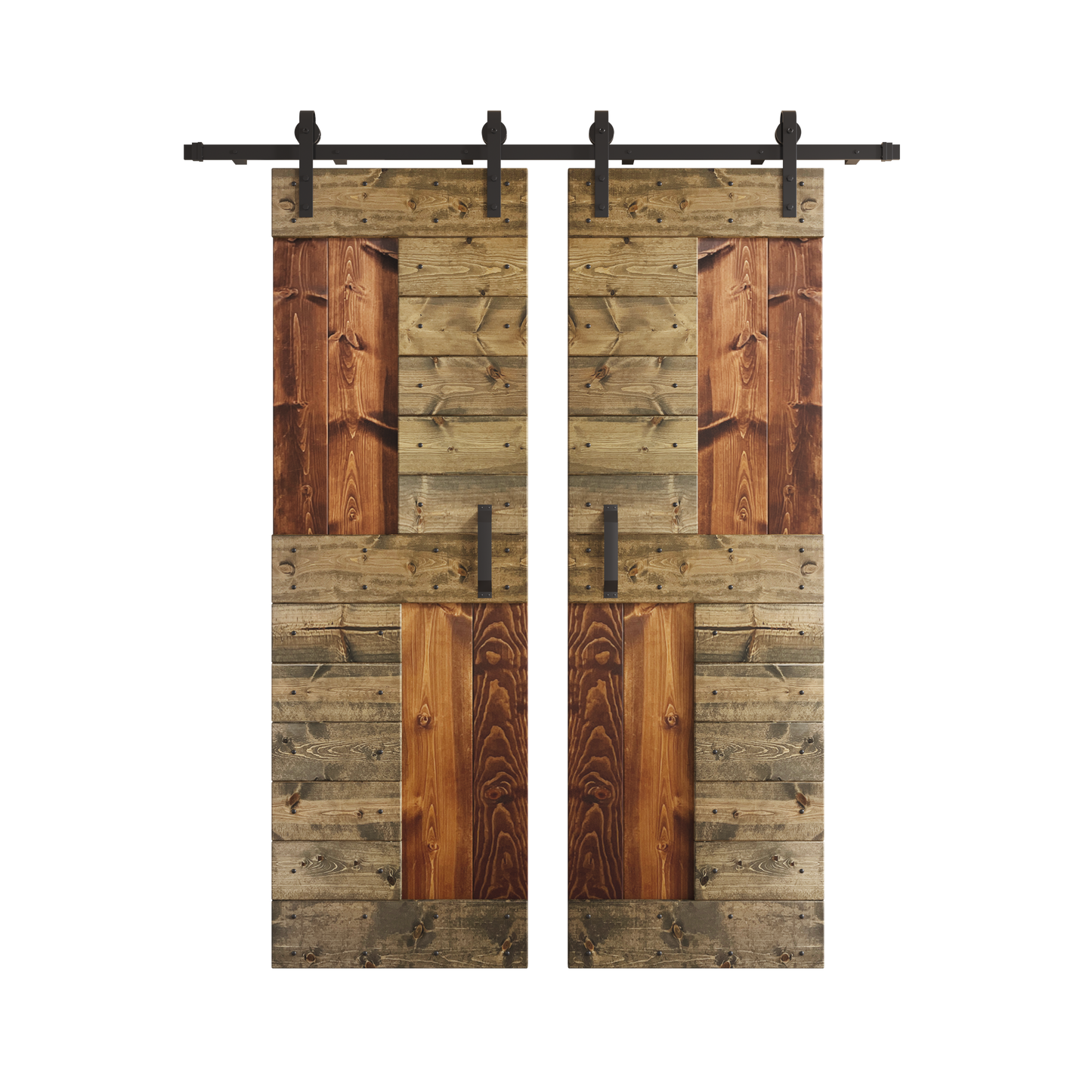 S Series  48in/60in/72in/84in x 84 in  DIY Finished Knotty Pine Wood Double Sliding Barn Door With Hardware Kit