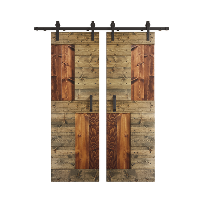 S Series  48in/60in/72in/84in x 84 in  DIY Finished Knotty Pine Wood Double Sliding Barn Door With Hardware Kit