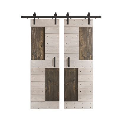 S Series  48in/60in/72in/84in x 84 in  DIY Finished Knotty Pine Wood Double Sliding Barn Door With Hardware Kit