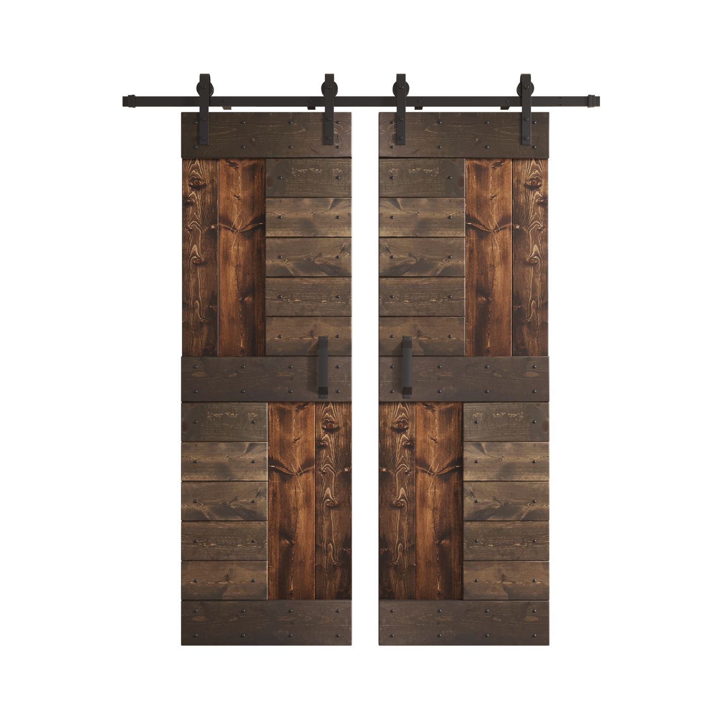 S Series  48in/60in/72in/84in x 84 in  DIY Finished Knotty Pine Wood Double Sliding Barn Door With Hardware Kit