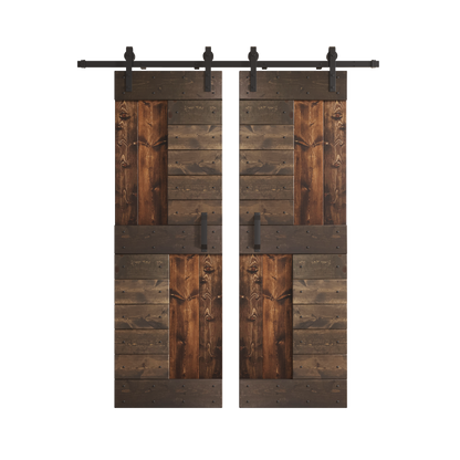 S Series  48in/60in/72in/84in x 84 in  DIY Finished Knotty Pine Wood Double Sliding Barn Door With Hardware Kit