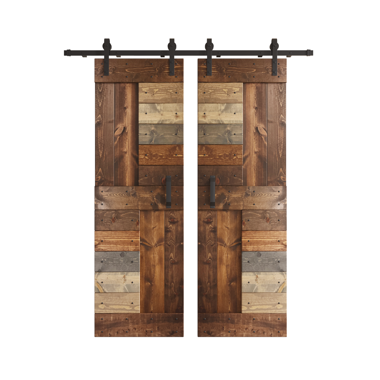 S Series  48in/60in/72in/84in x 84 in  DIY Finished Knotty Pine Wood Double Sliding Barn Door With Hardware Kit