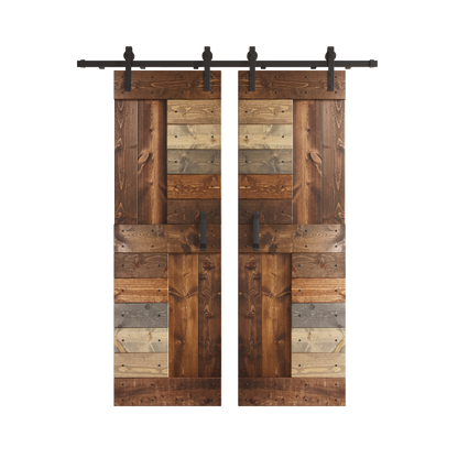 S Series  48in/60in/72in/84in x 84 in  DIY Finished Knotty Pine Wood Double Sliding Barn Door With Hardware Kit