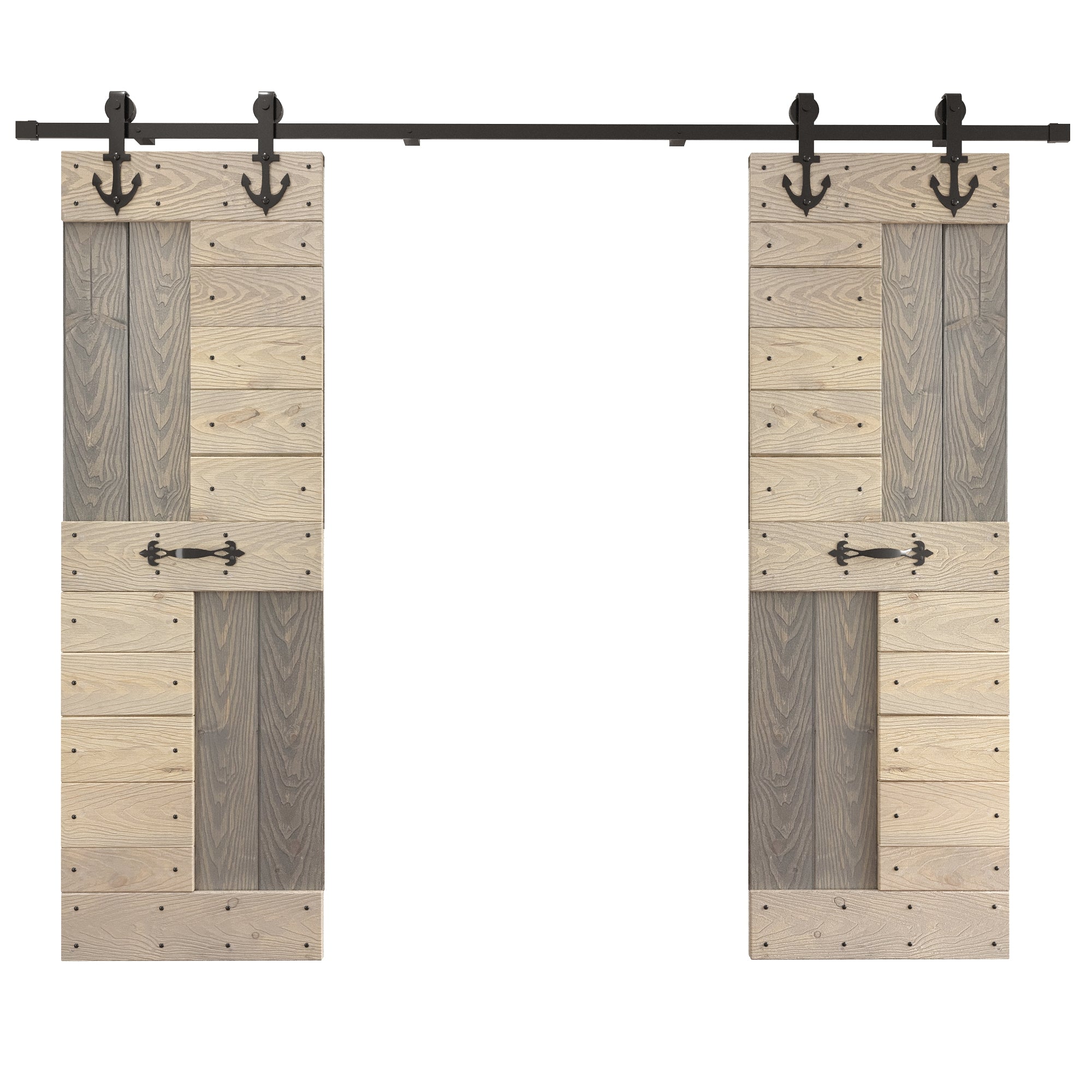48in/60in/72in x 84in S Series Embossing DIY Knotty Pine Wood Double Sliding Barn Door With Hardware Kit