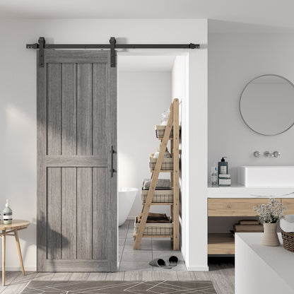 30in./32in./36in./42in./48in./60in./64in./72in./84in./96in.x 84in.MDF Barn Door With Sliding Hardware Kit ,Covered with Water-Proof PVC Surface, White/Gray, H-Frame