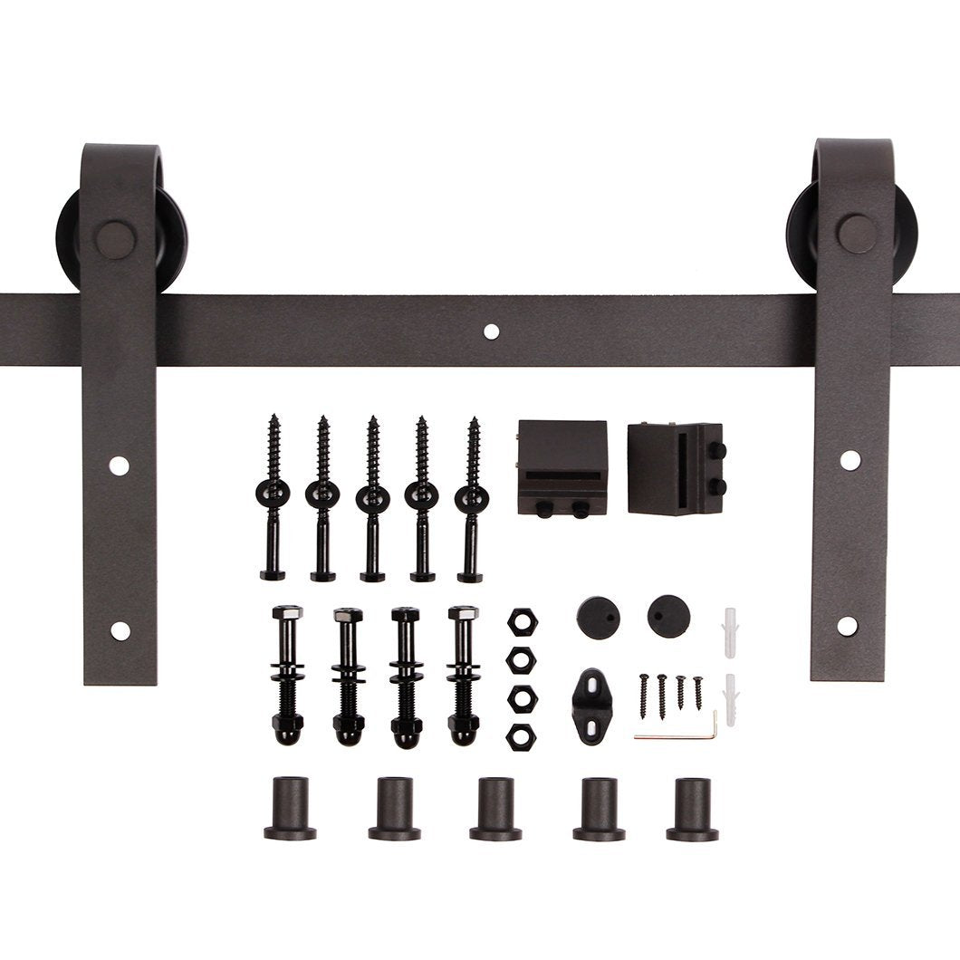 J shape style 4FT/5FT/6FT/6.6FT/8FT/10FT/12FT/16FT Barn Door hardware track rack, black.