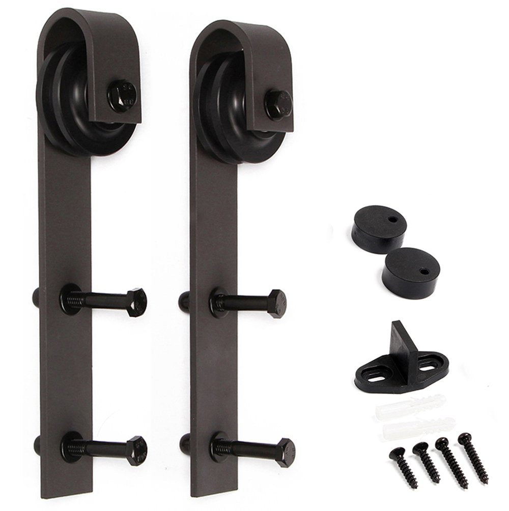 J shape style 4FT/5FT/6FT/6.6FT/8FT/10FT/12FT/16FT Barn Door hardware track rack, black.