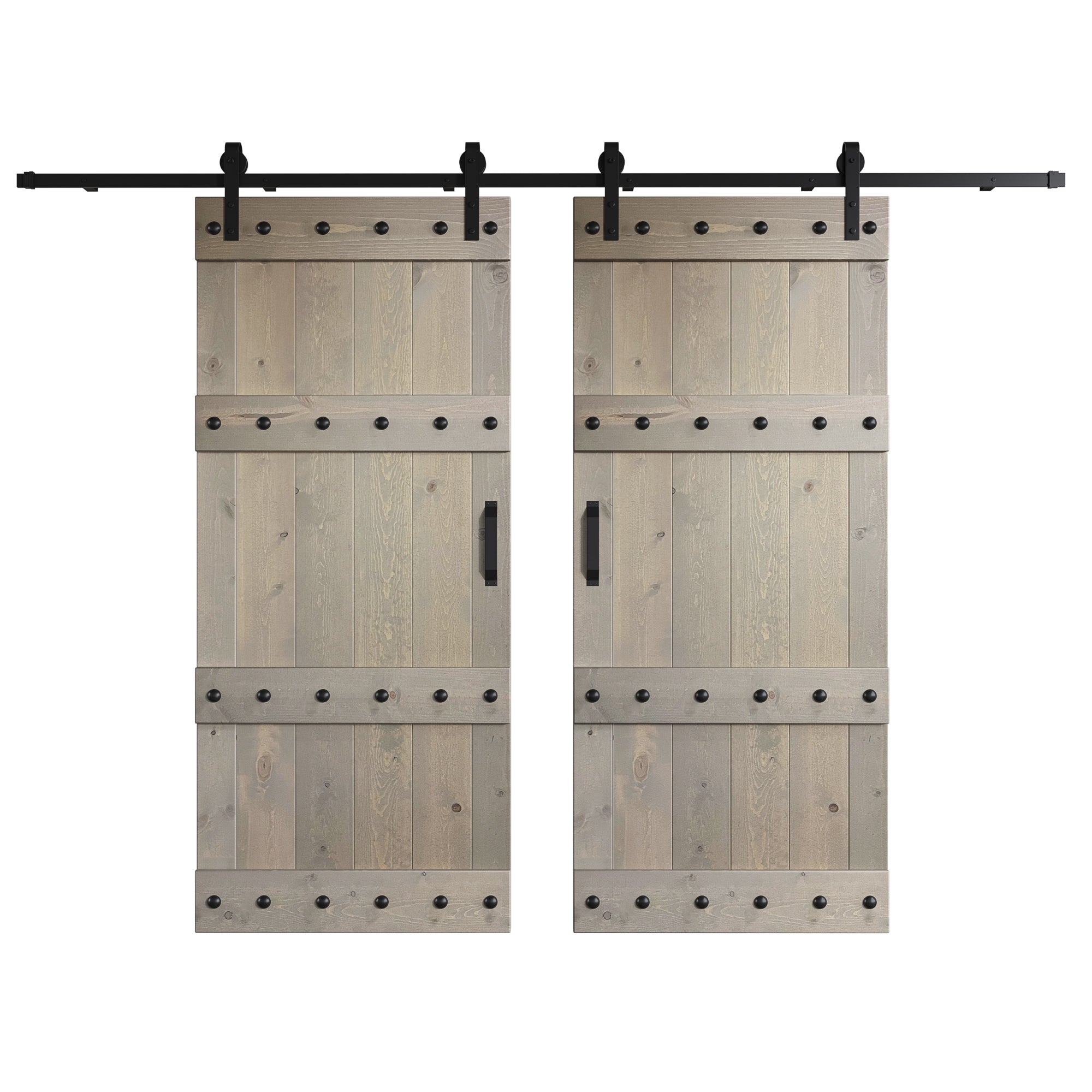 Castle Series  48in/60in/72in/84in x 84 in  DIY Finished Knotty Pine Wood Double Sliding Barn Door With Hardware Kit