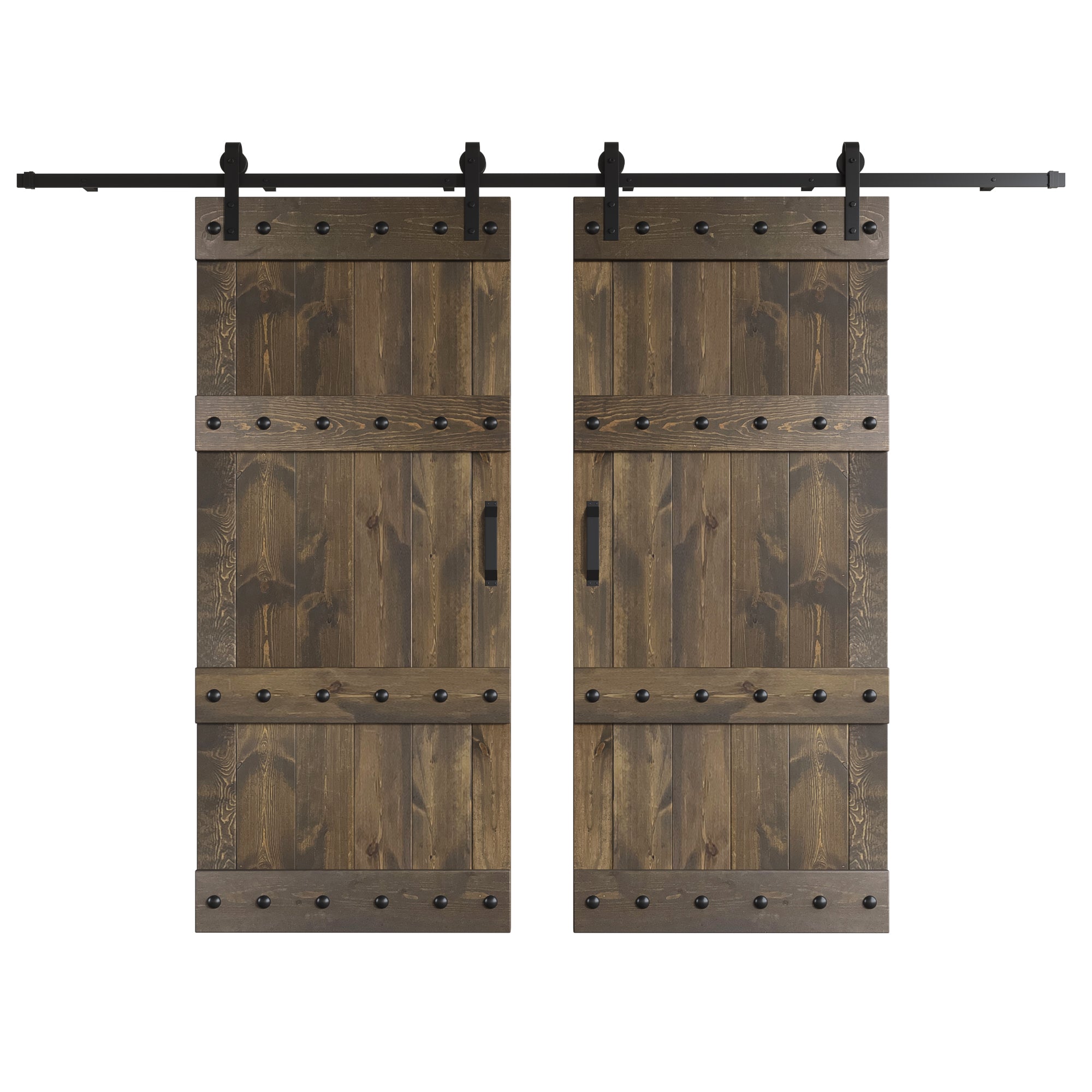 Castle Series  48in/60in/72in/84in x 84 in  DIY Finished Knotty Pine Wood Double Sliding Barn Door With Hardware Kit