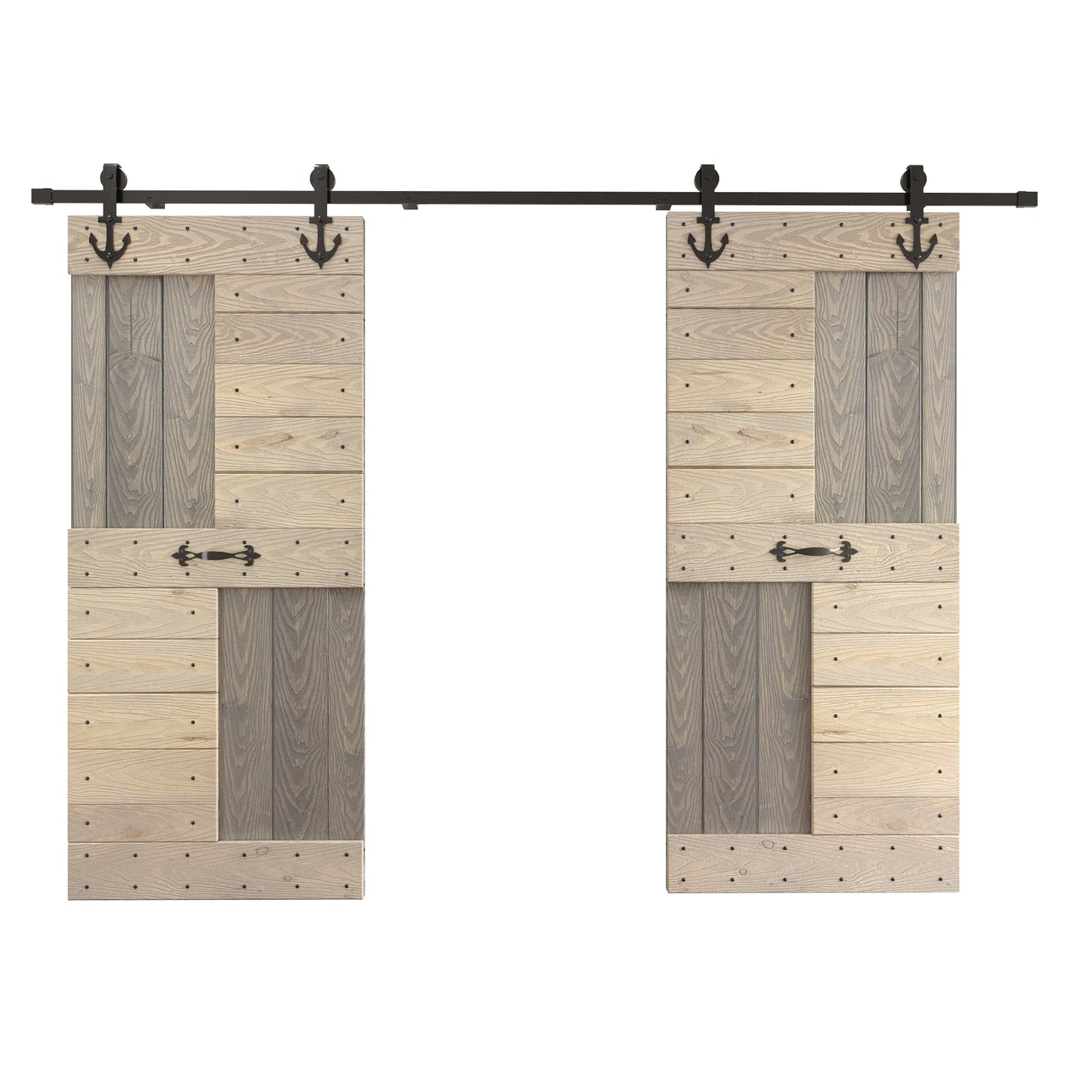 48in/60in/72in x 84in S Series Embossing DIY Knotty Pine Wood Double Sliding Barn Door With Hardware Kit