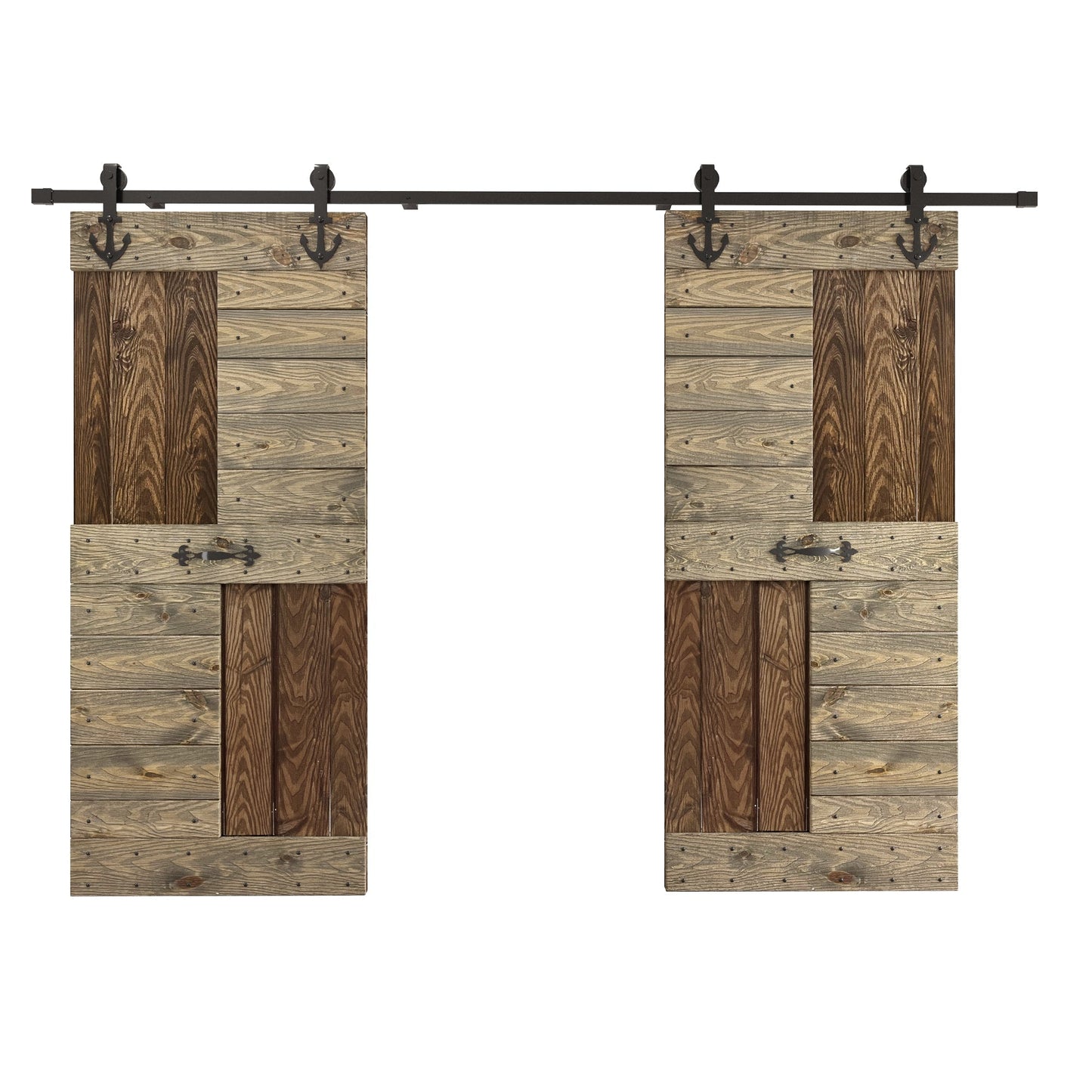 48in/60in/72in x 84in S Series Embossing DIY Knotty Pine Wood Double Sliding Barn Door With Hardware Kit