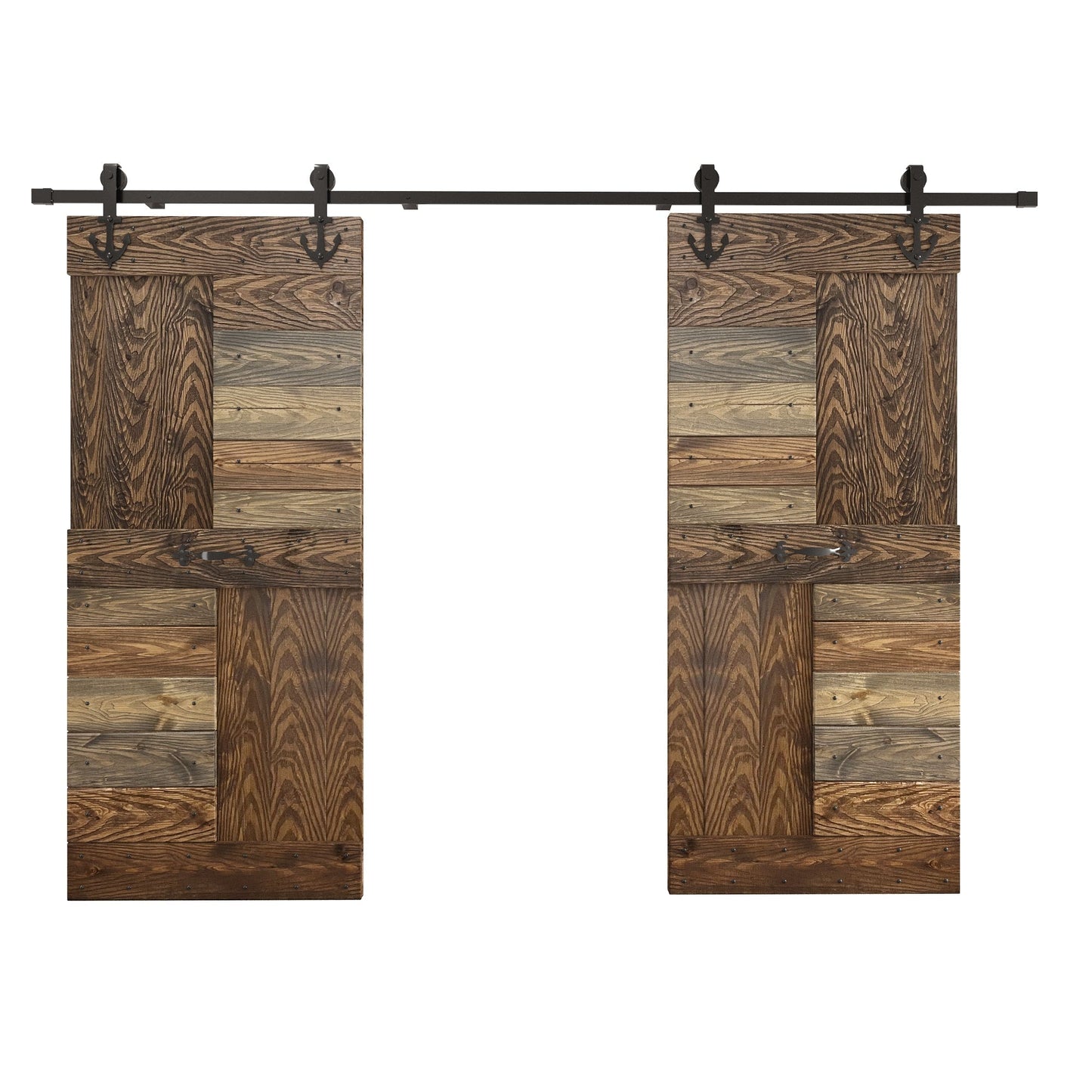 48in/60in/72in x 84in S Series Embossing DIY Knotty Pine Wood Double Sliding Barn Door With Hardware Kit