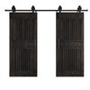 72in. x 84.in Full/Half Grille Design Embossing Knotty Wood Double Sliding Barn Door With Hardware Kit