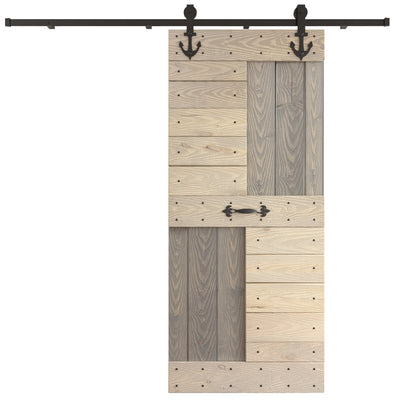 24in/30in/36in/42in x 84in S Series Embossing DIY Knotty Pine Wood Barn Door With Hardware Kit